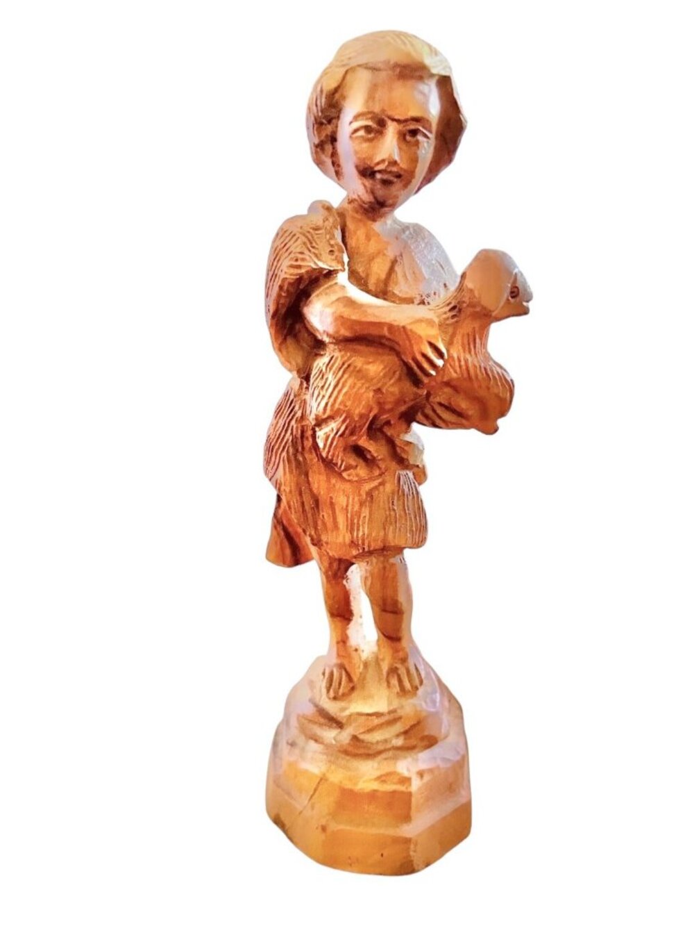 Hand-Carved David Figurine 9.25" Olive Wood Sculpture With Lamb Jerusalem Gift